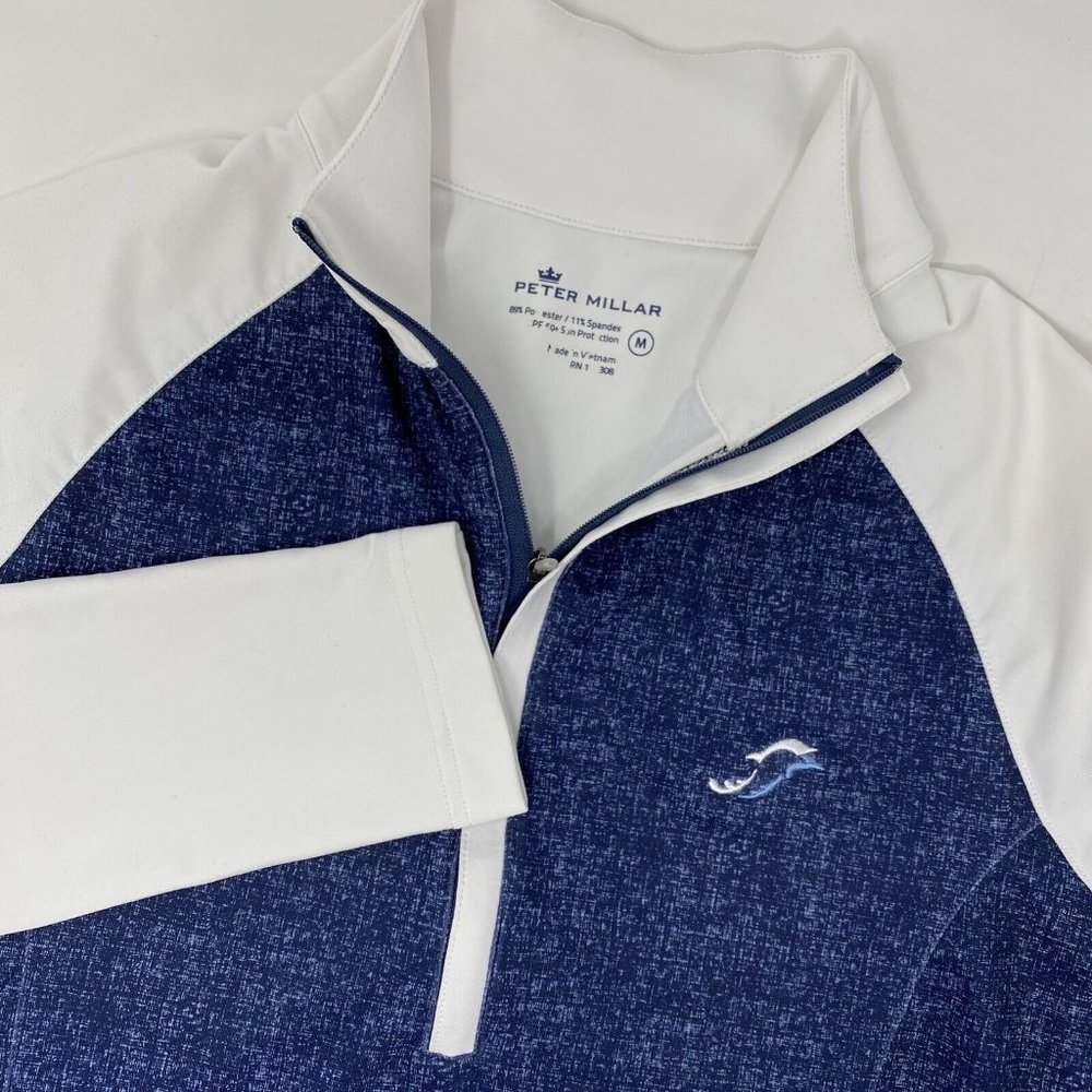 Peter Millar Men's Medium Navy White Quarter Zip Pullover Golf Long Sleeve Top